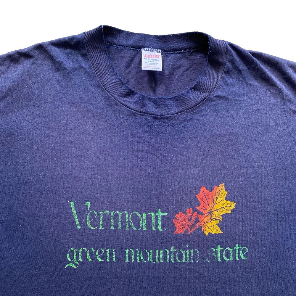 Vintage Vermont T Shirt 80s Large Fall Leaves Green Mountain State Faded